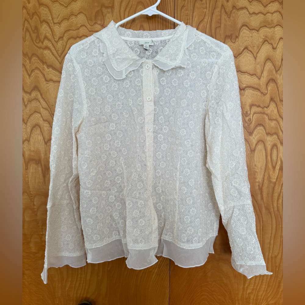 J. Jill Sheer White Lace Blouse